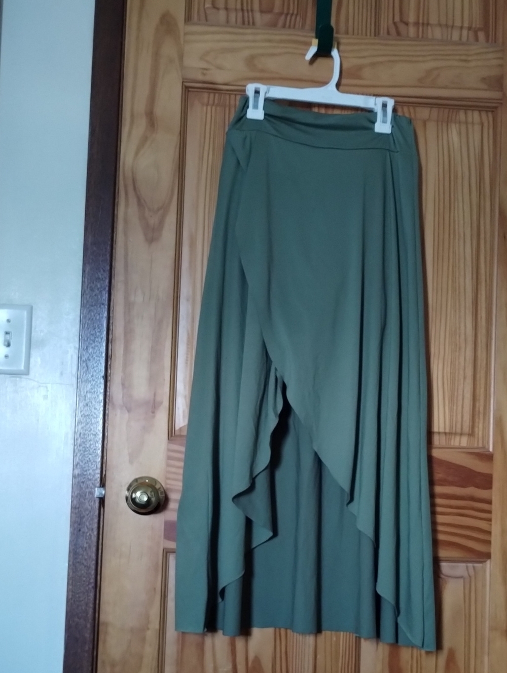Olive Green Women's Asymmetric Ruffle Maxi Skirt